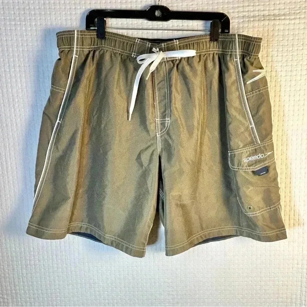 SPEEDO Mens Size XL Swim Beach Surf Board Shorts Drawstring Khaki Green